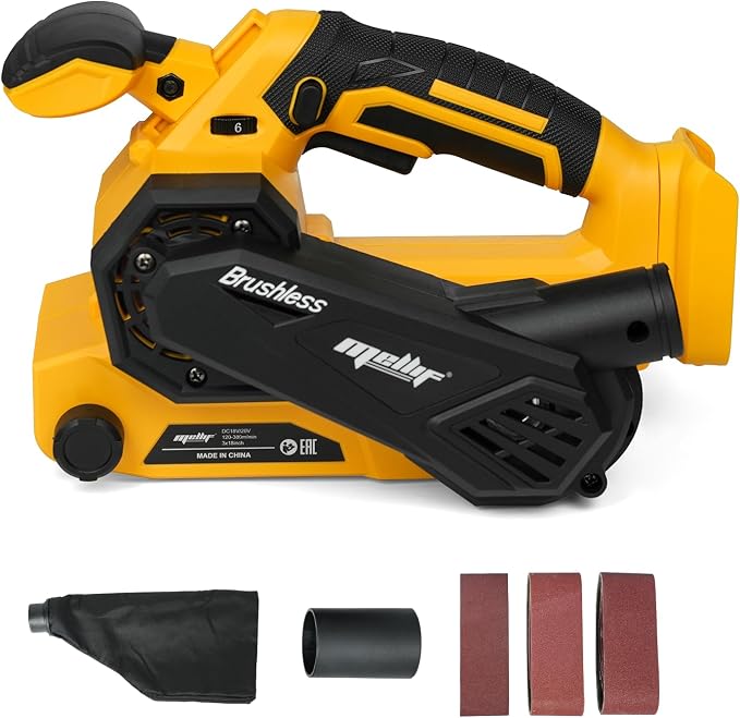 Brushless Cordless Belt Sander Compatible with Dewalt 20V Battery(Tool Only), 3x18in Power Sander, 6-Speed, 1247 SFPM, Lock-on Button, Dust Bag & Vacuum Adapter for Woodworking