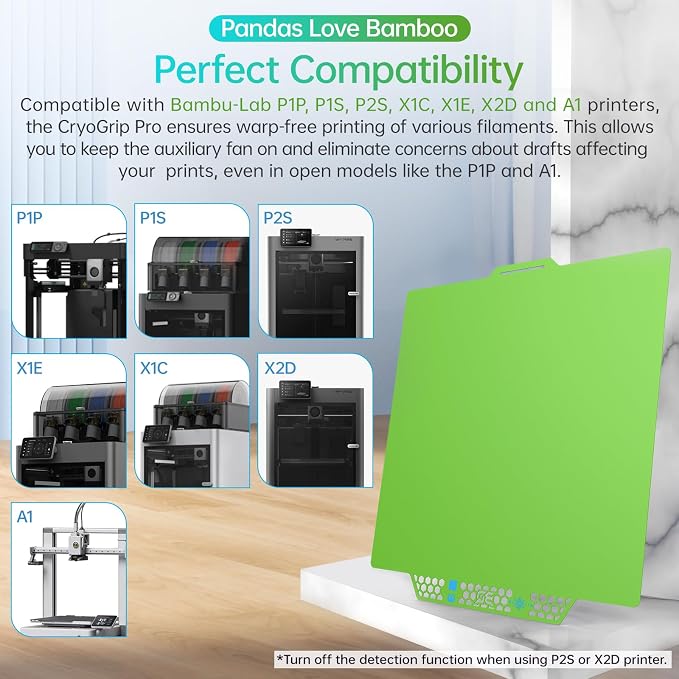 BIQU CryoGrip Pro Glacier Green Compatible with Bambu-Lab P1S/P1P/P2S/X2D/X1C/X1E/A1 3D Printers 257x257MM Panda Build Plate Double Sided Upgrade Removable Surface Platform