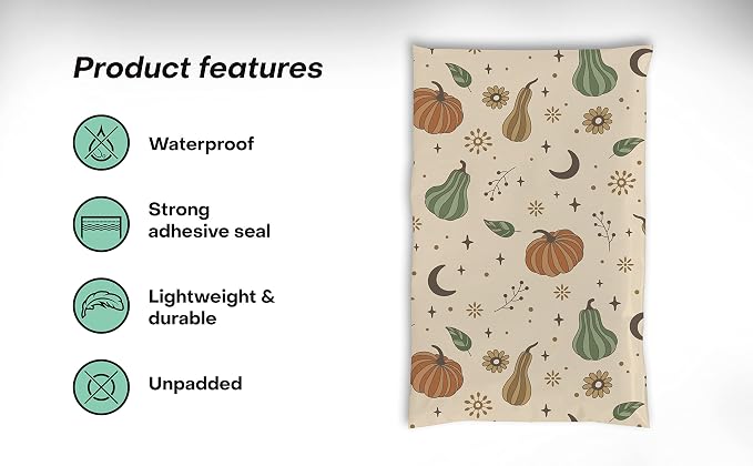 6x9 Poly Mailers – Autumn Pumpkins – Waterproof, Tear-Resistant Shipping Bags with Adhesive Seal – 200 Pack – Package Mint