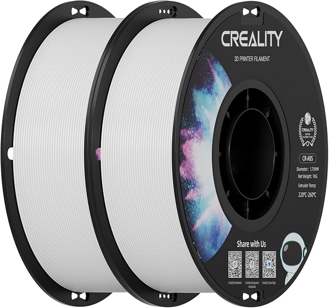Creality ABS Filament 1.75mm White 2 kg, 3D Printer Filament Bundle, Excellent Resistance, Odorless Non-Toxic, Stability, Tough, 2 Pack(4.4 lbs) (White 2-Pack)