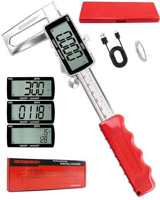 GODESON Digital Disc Brake Rotor Micrometer, 0-50mm/0-6 Rechargeable Brake Thickness Gauge, Digital Caliper MM/Inch/F Display, IP54 Waterproof, Stainless Steel for Auto & DIY