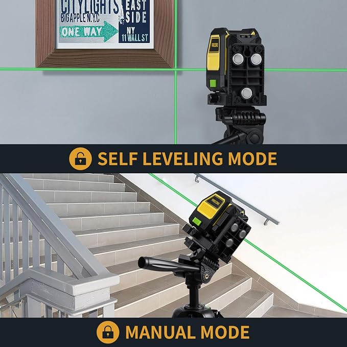 Laser Level with Receiver, Firecore Self-Leveling Cross Line Laser and Receiver Combo Kit for Outdoor, 197ft Working Range, Green Lazer Leveler Tool for Construction, Rod Clamp and Hard Case Included