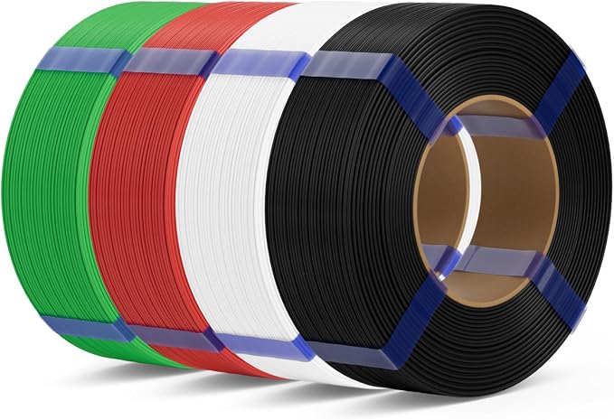 PLA Basic Refill Filament 1.75mm, No Spool 3D Printer Filament, Dimensional Accuracy +/- 0.02mm, Fits for Most FDM 3D Printers, 4KG Black/White/Red/Grass Green