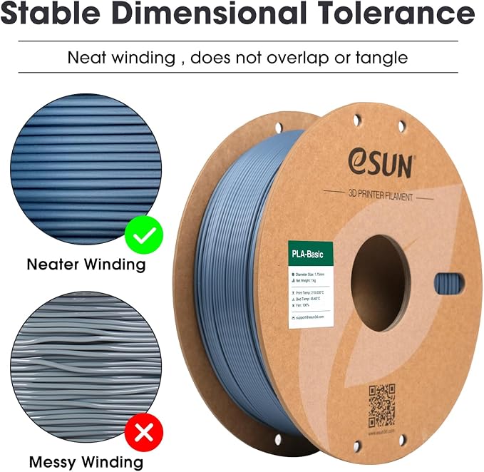 eSUN PLA Basic Filament 1.75mm, 3D Printer Filament High Speed PLA for Fast Printing, 1KG Spool (2.2 LBS) 3D Printing Filament for High Speed 3D Printers, Grey