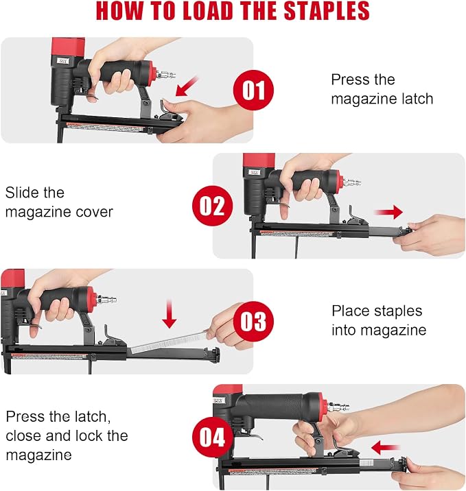 3PLUS H7116LSP-KT 22 Gauge 3/8-Inch Crown Pneumatic Upholstery Stapler with Long Nose, Air Stapler Kit, with 6000 Staples, 1/4-Inch to 5/8-Inch