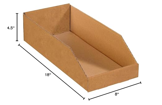 BOX USA BBINBWZ818K Open Top Bin Boxes, 8" x 18" x 4 1/2", Kraft (Pack of 50)