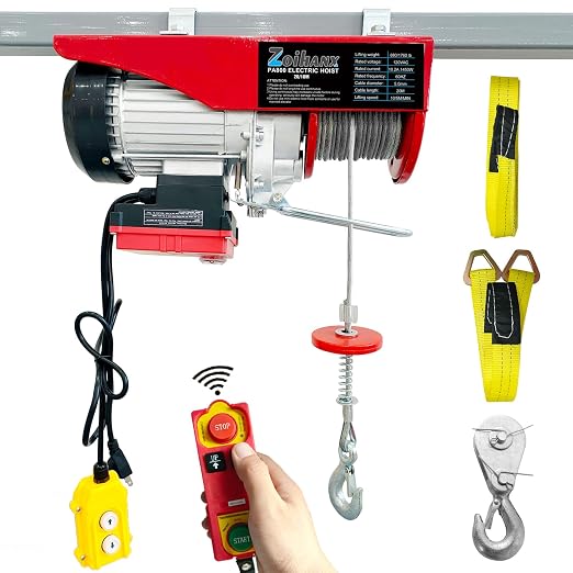 1760LBS Electric Hoist with Remote Control,Wireless/Wired Electric Hoist | 110V Electric Hoist 2 In 1,Single/Double Slings Steel Lift Hoist winch for Garage Warehouse Factory