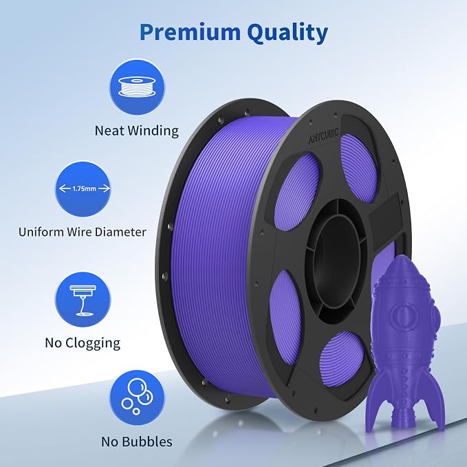 ANYCUBIC PLA Filament 1.75mm Bundle, 3D Printing PLA Filament 1.75mm Dimensional Accuracy +/- 0.02mm, 1KG Reusable Spool (2.2 lbs), 4KG Black + White + Peach Pink + Interstellar Violet