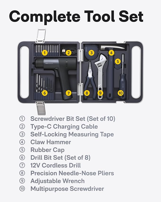 HOTO Cordless Brushless Drill Tool Set, Variable Speed, Hidden Buckle, Unique LED Screen, Intelligent Digital Display, Exquisite & Practical, High-end Drill Kit for Home/Daily Use