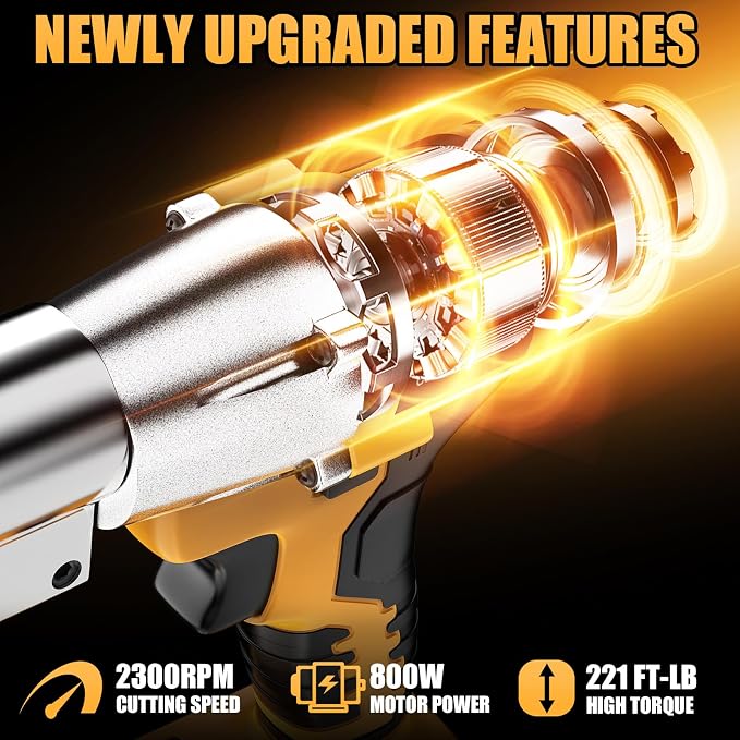 Cordless Sheet Metal Cutter Brushless Compatible with Dewalt 20v Max Battery(Tool Only), Metal Shears 360 Degree Pivoting Head for Cutting Stainless Sheet, Metal, Iron, 221 Ft-Lbs