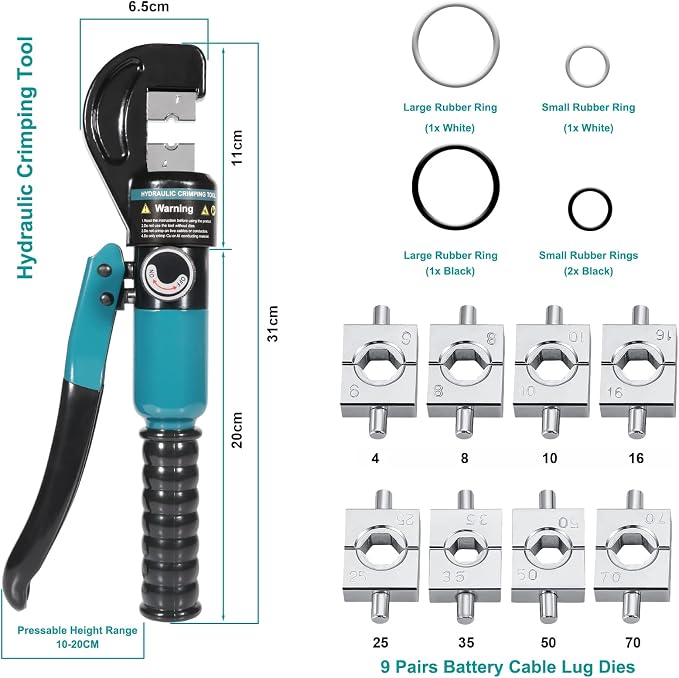 Brileine Hydraulic Crimping Tool, Hydraulic Crimper 10 Tons for 12-2/0 AWG Cable, Battery Lugs, Wire Lugs, Battery Cable Crimper Tool with 9 Pairs of Dies, 1/8” Wire Rope Crimping Tool