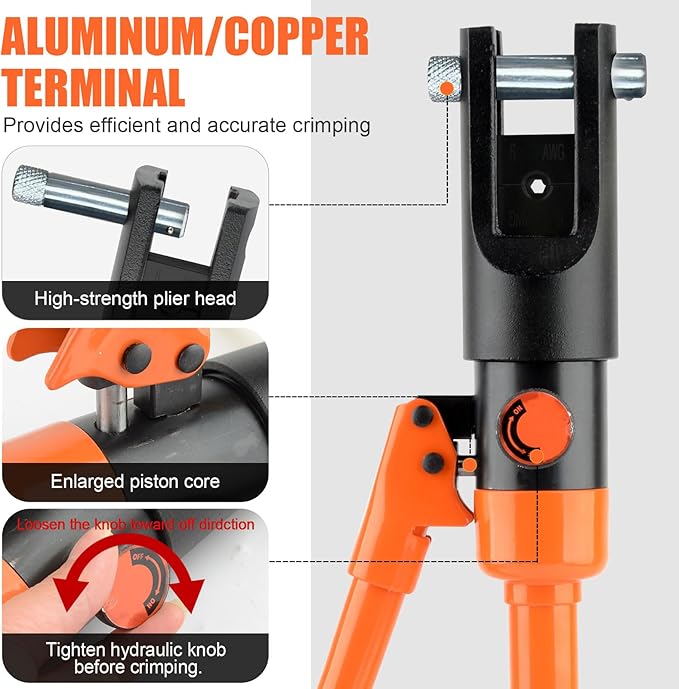 HZLZRZ Hydraulic Crimping Tool 12 Tons, Range 8AWG-4/0AWG(250MCM), Hydraulic Cable Lug Crimper with Standard US 9 Pairs of Dies for Wire Battery Cable Terminal Crimping Tool