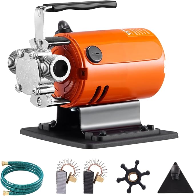VEVOR Water Transfer Pump 115V, Utility Pump, 360 GPH Larger Flow, 46FT High-Lift, 1/10 HP Portable Electric Utility Pump with Water Hose Kit, Incl. Carbon Brushes, Impeller etc. For Water Removal