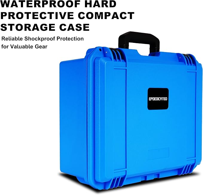 Waterproof Camera Hard Case, Shockproof & Dustproof with Custom Foam, Lockable Box for Drone, DSLR, Laptop, Tools 16.14"x13.19"x6.89" Blue
