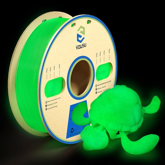 YOUSU Glow in The Dark Light Green PLA Filament 1.75mm, Luminous PLA 3D Printer Filament, Dimensional Accuracy +/- 0.03mm, 1kg(2.2lbs) Spool, Fit for Most 3D Printer