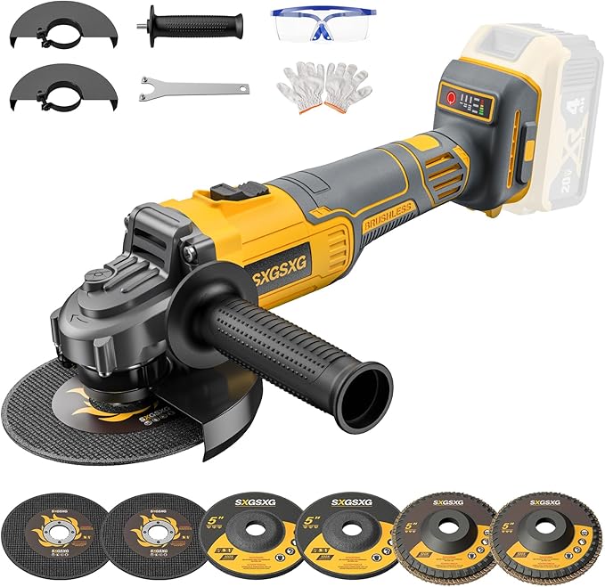 Cordless Angle Grinder for Dewalt 20v Max Battery, Brushless Cordless Grinder Tool 4 1/2", Variable Speed, Electric Power 20v Angle Grinder Tool for Grinding Cutting Polishing (Battery Not Included)