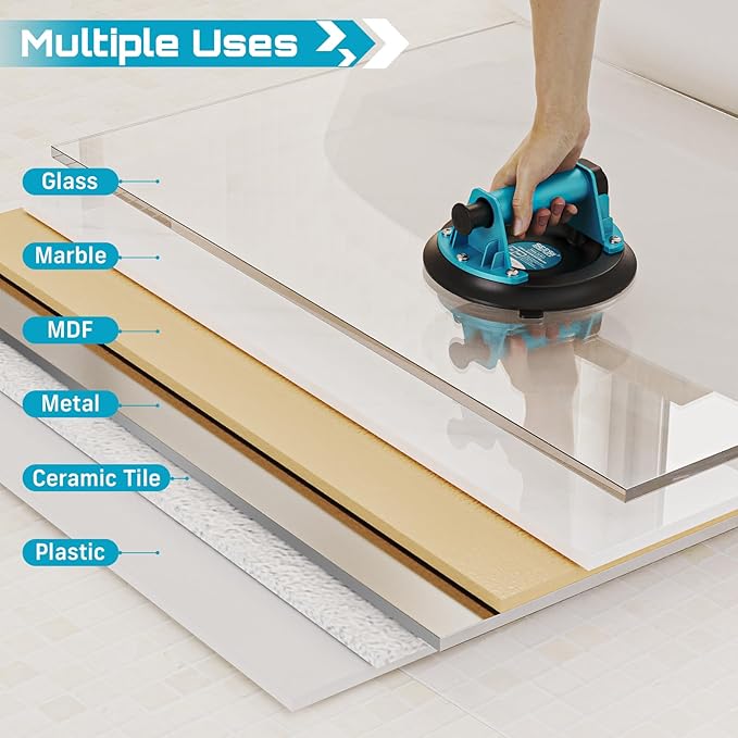 SEESII Electric Caulking Gun & Tile Suction Cup Combo – Cordless Caulk Gun with 1x 2000mAh Batteries + 200 kg Heavy-Duty Glass Suction Cup Lifter for DIY, Home Improvement & Construction