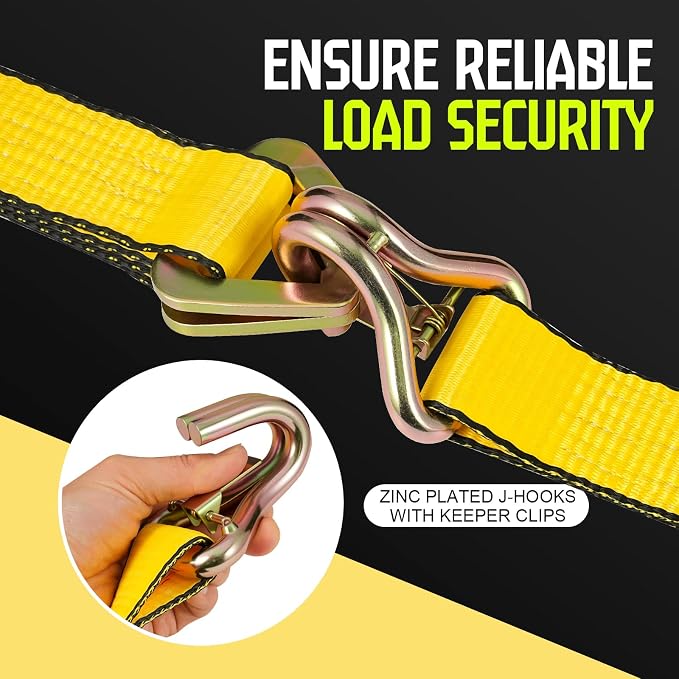 4 Pack Car Tie Down Straps for Trailers - 2" x 10' Ratchet Straps with J-Hooks and 2" x 38'' Axle Straps 10,000lbs Break Strength Heavy Duty Car Hauler Tire Straps for Car, Trailer, UTV Transport