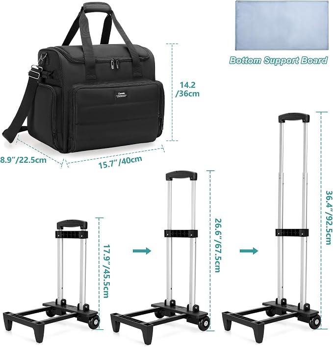 CURMIO Rolling Teacher Bag with Wheels, Teacher Cart with Wheel, Rolling Briefcase with Accordion Organizer and 15.6" Laptop Sleeve for Work, Black(Patented Design)