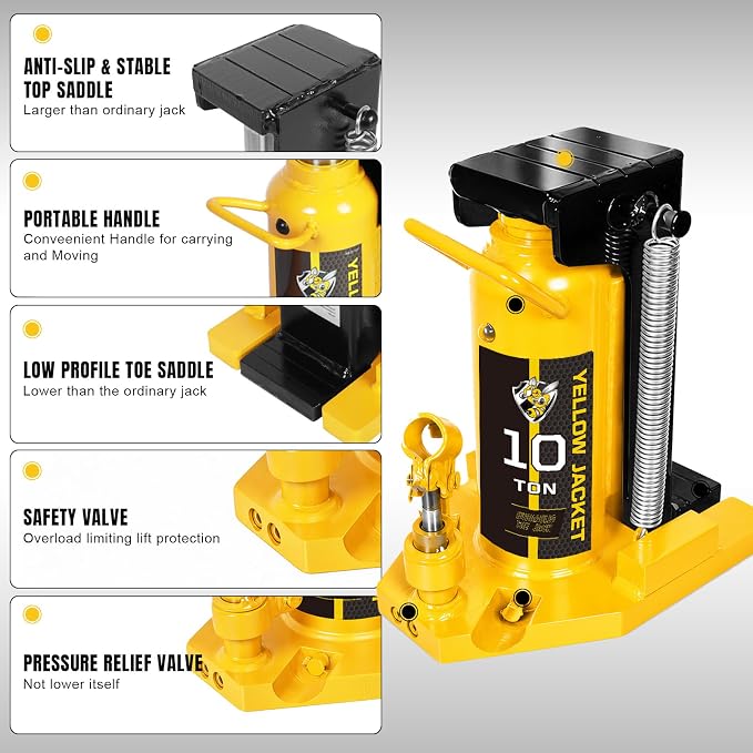 YELLOW JACKET Toe Jack 5 Ton Toe/ 10 Ton Top Capacity Hydraulic Machine Jack Lift,Air Hydraulic Claw Jack for Car Repair,Machinery,Industry Equipment