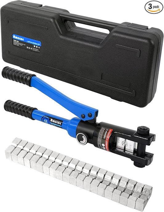 AMZCNC Hydraulic Wire Crimper Battery Lug Terminal Cable Crimping Tool, Crimps 10 AWG to 4/0 AWG, Cable Crimping Tool with 10 Pairs of Dies 12 Ton