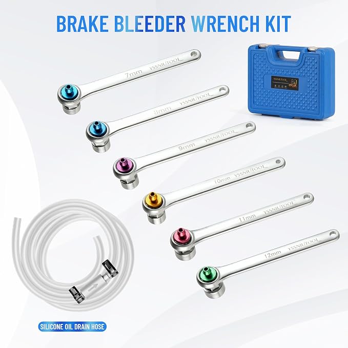 Brake Bleeder Wrench Set, Brake Bleeding Wrench Set with Non-Return Check Valve,Includes Six Bleeder Wrench Sizes(7mm 8mm 9mm 10mm 11mm 12mm)