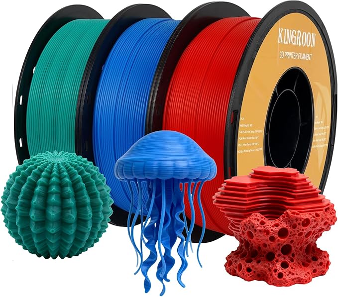 Kingroon High Speed PLA 3D Printer Filament 1.75mm, 3D Printer Rapid Filament for 30-600mm/s Hyper Printing Filament, Dimensional Accuracy +/- 0.03 mm, 3 kg Plastic Spool (6.6lbs（Red&Green&Blue）