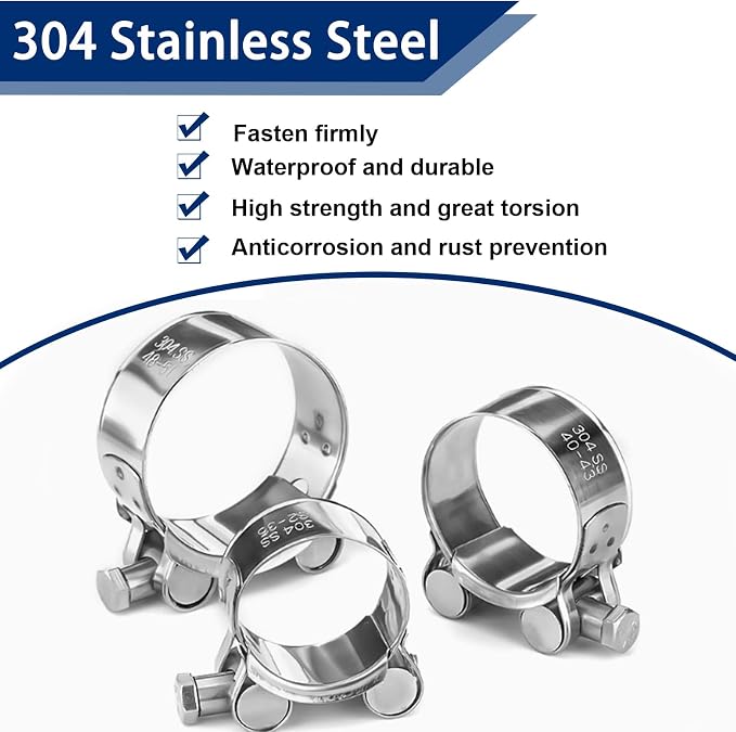 Tnisesm 30Pcs T-Bolt Hose Clamps, 6 Size 17-35mm Heavy Duty Radiator Hose Clamps Assortment Kit, 304 Stainless Steel Pipe Tube Clamps with M8 and M10 Socket Wrenches