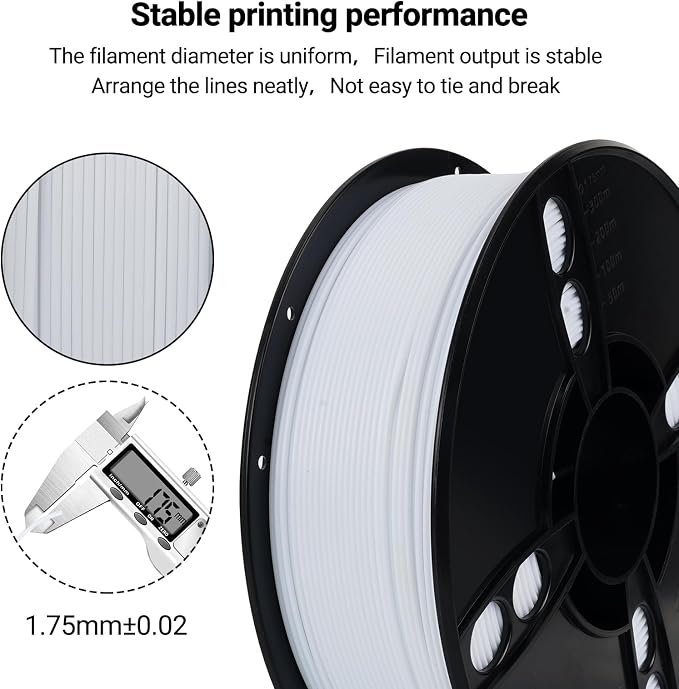 Kingroon PA6 Nylon 3D Printer Filament 1.75mm, 1kg White Filament, High Strength Filament for Engineering Parts, Dimensional Accuracy +/- 0.03mm