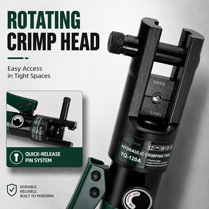 12 Ton Hydraulic Crimping Tool, 6AWG-4/0AWG (250MCM) Battery Cable Lug Crimper with 8 Pairs of Dies, Industrial Grade Hydraulic Wire Terminal Crimping Tool