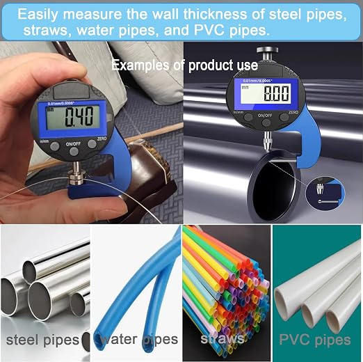 Digital Thickness Gauge Thickness Measuring Indicator | Thickness Gauge Measuring Range 0-10mm0.0005''/0.01 mm for Plastic pipes,steel pipes Wall Thickness Products (YT)