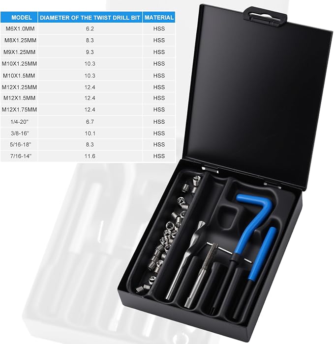 30PC SAE Helicoil Thread Repair Insert Kit， 1/4-20 inch Rethread | helicoil Thread Repair kit with HSS Drill Bits, Rethreading Inserts Tool Set for Damaged Thread Repairing with Carry Case