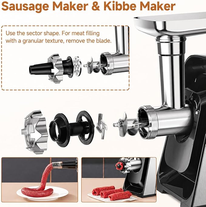 AAOBOSI Meat Grinder Electric, [3000W Max] Meat Grinder Heavy Duty with Auto-Reverse, Innovative Non-Clogging, Built-in Storage, Grinding, Sausage & Kibbe Making for Home Kitchen Use