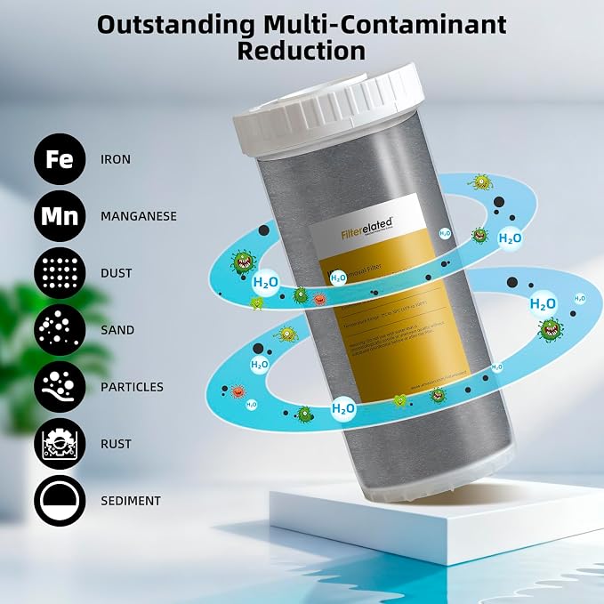Filterelated 10" x 4.5" Iron Removal Water Filter Cartridge with Specialized Resin | Whole House Well Water Filter for Heavy Iron, Manganese & Sediment | Long-Last Universal Replacement Cartridge