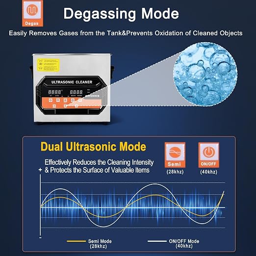 Ultrasonic Cleaner 3L 120W Digital Ultrasonic Cleaning Machine with Upgraded Degassing & Gentle Mode, 40kHz, with Heater & Timer for Tools, Jewelry, Watches, Glasses, Dentures, Small Parts
