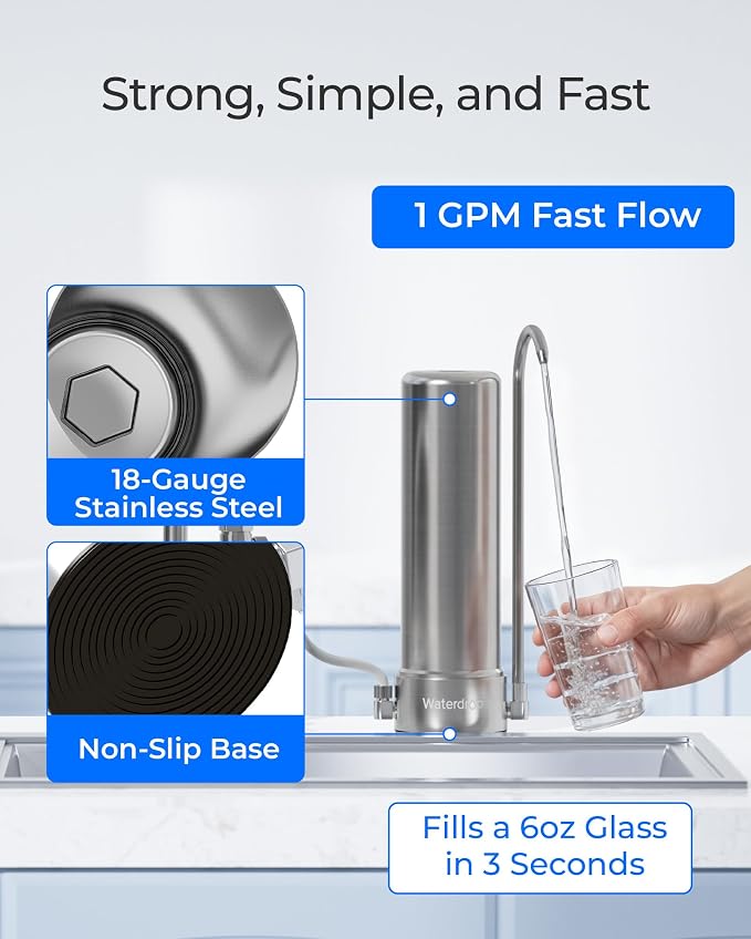 Waterdrop CTF-01 Water Filter for Sink Faucet, NSF/ANSI 42 Certified Countertop Water Filter System, 5-Stage Stainless Steel Sink Filter, Reduces Heavy Metals and 99% Chlorine, 8000 Gallons, 1 Filter