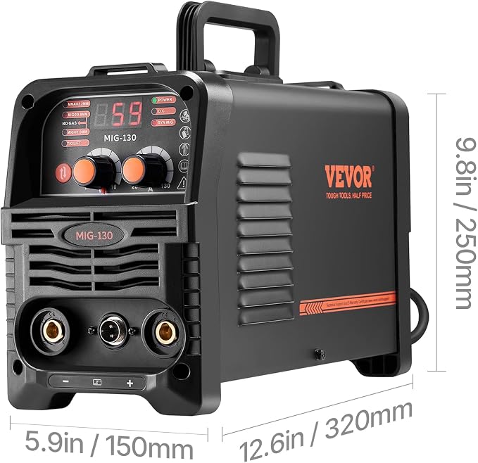 VEVOR MIG Welder, 130Amp Synergic Mig Welding Machine, 3-in-1 Flux Core MIG/Stick/Lift TIG Multi-Process Welder Machine, 110V Portable Mig Welder with IGBT Inverter Technology & Digital Display Screen