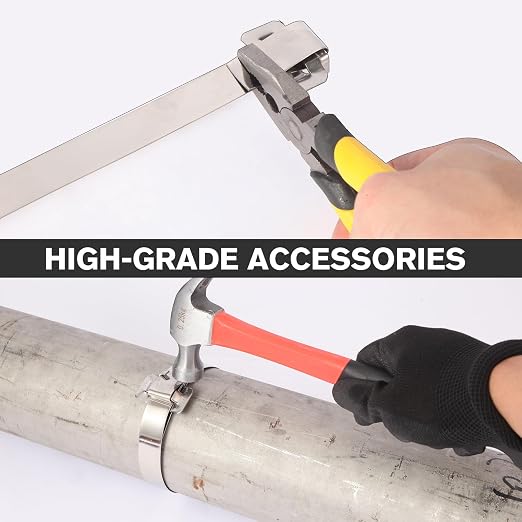 304 Stainless Steel Packaging Packing Machine Kit 3/4" x 100 ft Banding Coil, 100pcs Ear Lokt Buckles, 1pc Strapping Tensioner, 1pc Hammer, 1pc Pliers and One Pair of Gloves Included by LOCXVE