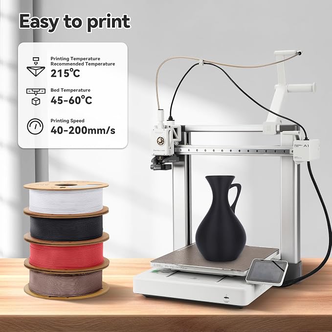 3DHoJor Matte PLA Filament 1.75mm 1kg*4 Bundle Cardboard Spool PLA Filament 1.75 PLA 3D Printing Filament, Print with Most 3D Printers 3D Filament-Deep Black/Milky White/Fire Engine red/Brown