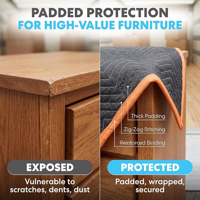 Simpli-Magic 79522 Heavy Duty Padded Moving Blankets, Orange/Black, 72” x 80”, 6 Pack