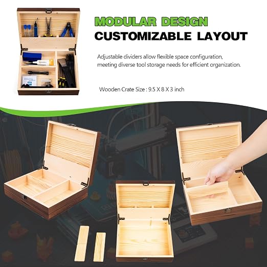 3D Printing Tool Set with Wood Box – 3D Printer Tools Features a deburring Tool, Wire Cutter, Drill, and Scraper for Model cleanup, Surface Smoothing, and Precise Drilling.
