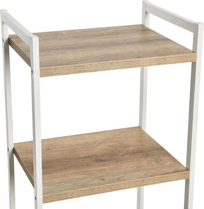 Household Essentials Narrow 5‑Shelf Open Storage Bookshelf, Coastal Oak Wood Grain with White Metal Frame