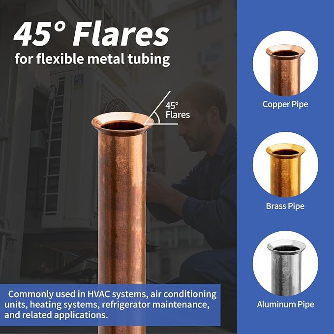 Flaring Tool for 1/4" - 3/4" HVAC Copper Flare Tool with Metric and Imperial Integrated Clamps 45° Eccentric Tube Flaring Tool Set for Copper Aluminum Pipe with Deburring and Cutter Tool
