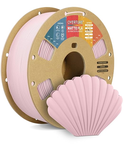 OVERTURE Matte PLA 1.75mm, Low Warp & Smooth Finish 3D Printer Filament | Frosted Matt Finish Hides Layer Lines, 1kg Spool (2.2lbs) Cardboard Spool, Fit Most FDM Printer (Matte Baby Pink)