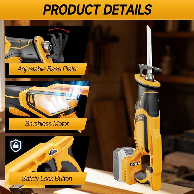Cordless Reciprocating Saw Compatible with Dewalt 20V Max Battery, Brushless Sawzall Electric Recip Saw with 8 Blades, 0-3500 RPM Speed, for Wood/Metal/PVC Cutting, No Battery