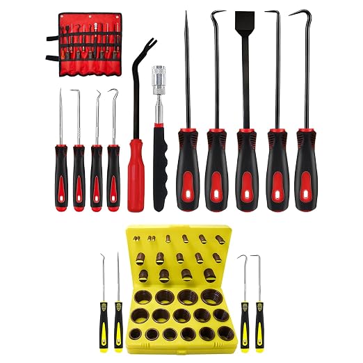 KEZE 382 Pcs SAE Viton O Ring Assortment Kit and 15Pcs Pick & Hook Set with Scraper and Magnetic Telescoping Tool Kit for Various Automobiles Engines Pumps Cylinders Plumbing