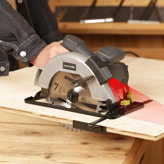 GALAX PRO 6000RPM 11Amp Corded Circular Saw with Laser | 0-45° Adjustable Bevel, Max Cutting Depth 2-1/2''(90°) to 1-7/8''(45°), 7-1/4 Inch Carpentry Blade for Wood Plastic Cuts