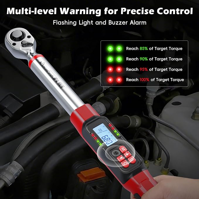 3/8" Drive Digital Angle Torque Wrench 5-99.6 Ft.lb (6.8-135 N.m), Angle Measurement 0.1° with LED Display & Buzzer, for DIY Auto Car Motorcycle Repair & Engineering