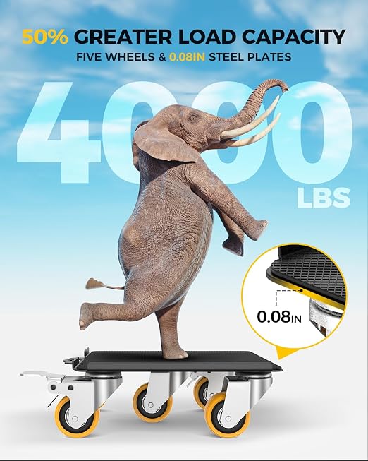 KYX Furniture Dolly, Furniture Movers with 5 Wheels,Carbon Steel Panel Heavy Duty Dolly, Furniture Lifter with 360° Rotatable Silent Rubber Universal Wheels, Max Load 4000LBS(6.9x6.9 in)