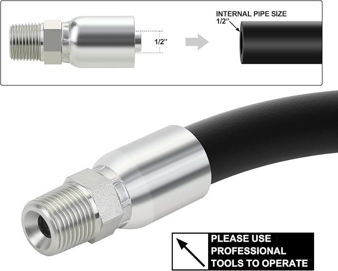 1/2’’ Hose x 1/2’’ NPT Male Hydraulic Hose Crimp Fittings, 10PCS Set for Single Wire Hydraulic Hose